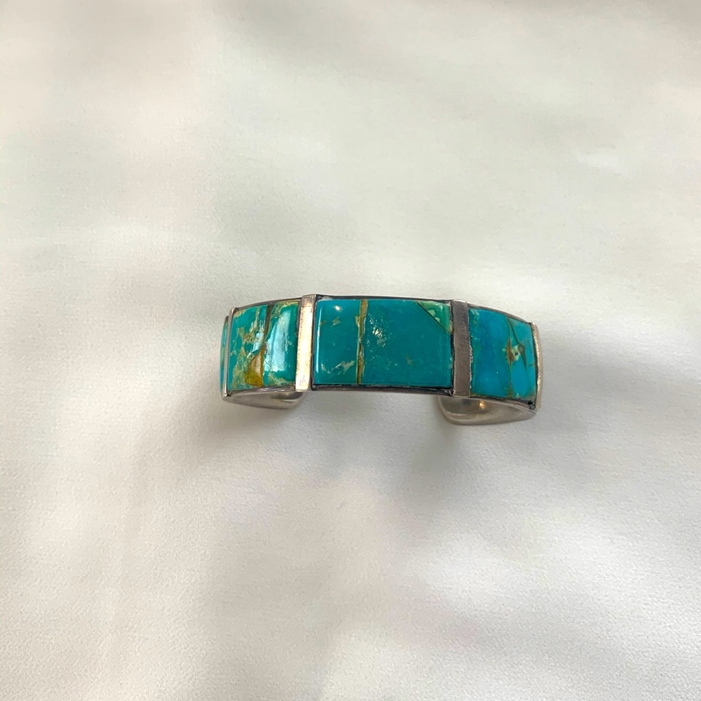 Genuine turquoise in sterling silver cuff